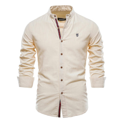 Men's Mandarin Collar Slim Fit Long Sleeve Casual Button Down Dress Shirt