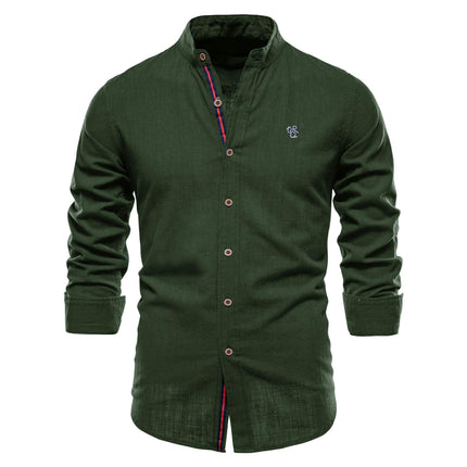 Men's Mandarin Collar Slim Fit Long Sleeve Casual Button Down Dress Shirt