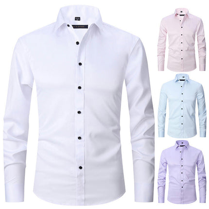 Dress Shirts for Men Long Sleeve Slim Fit Stretch Solid Button Down Shirt