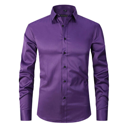 Dress Shirts for Men Long Sleeve Slim Fit Stretch Solid Button Down Shirt