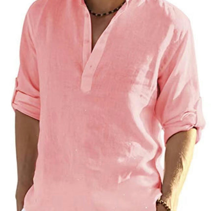 Men's Linen Button Down Shirt Long Sleeve Casual Button Up Beach Shirts 1