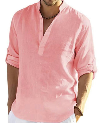 Men's Linen Button Down Shirt Long Sleeve Casual Button Up Beach Shirts 1