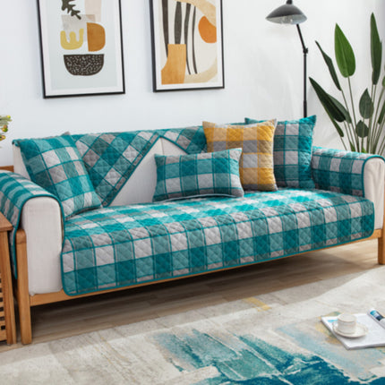 Cotton Quilted Plaid Sofa Seat Cover Non-Slip Washable Couch Cover for Dogs, Children and Pet Furniture Protector