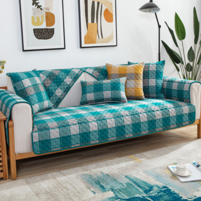 Cotton Quilted Plaid Sofa Seat Cover Non-Slip Washable Couch Cover for Dogs, Children and Pet Furniture Protector