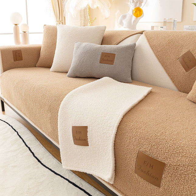 Soft plush sofa cover Luxury thickened sofa slipcovers plush non-slip couch cover, living room non-slip sofa protector