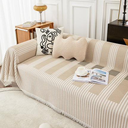 Sofa Seat Cover Sofa Blankets Knitted Sofa Slipcovers, Striped Plaid Couch Cover All Season Sofa Protector