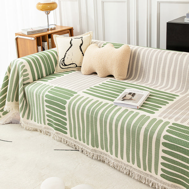Sofa Seat Cover Sofa Blankets Knitted Cotton Yarn Sofa Slipcovers, Striped Plaid Couch Cover All Season Sofa Protector