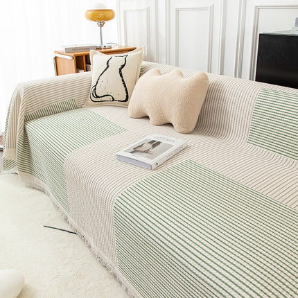 Sofa Seat Cover Sofa Blankets Knitted Cotton Yarn Sofa Slipcovers, Striped Plaid Couch Cover All Season Sofa Protector
