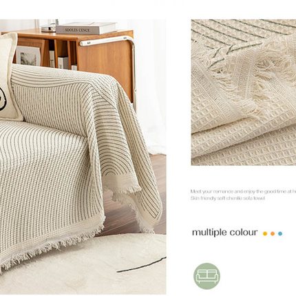 Sofa Seat Cover Sofa Blankets Knitted Cotton Yarn Sofa Slipcovers, Striped Plaid Couch Cover All Season Sofa Protector