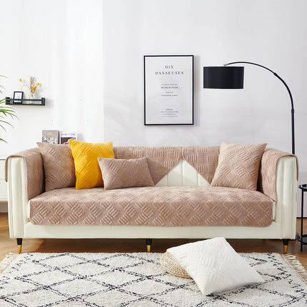 Crystal plush sofa seat cover, non-slip cozy sofa slipcovers couch for living room washable furniture sofa protector