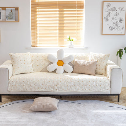 Sofa Seat Cover Pure Color Couch Covers Fabric Quilted Embroidery Combination Sofa Slipcovers Anti-slip Sofa Protector