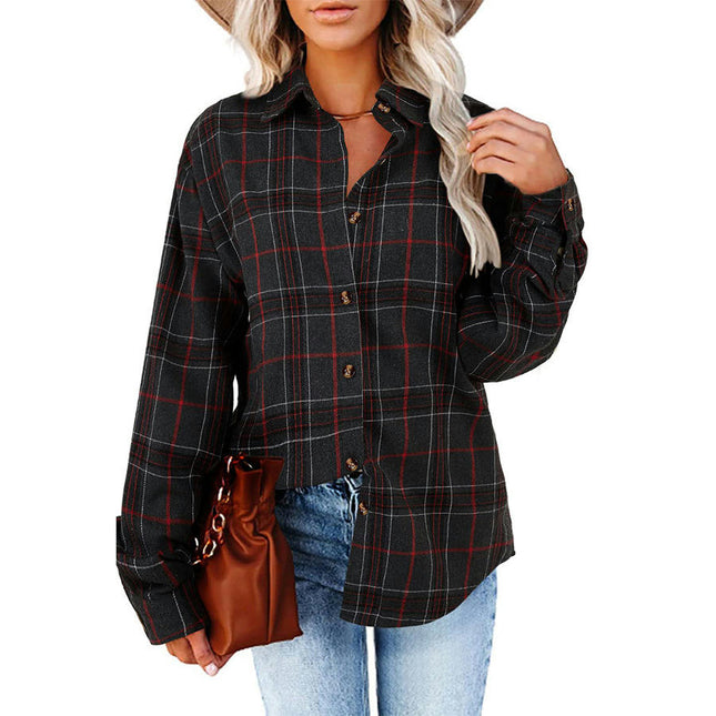 Women's Plaid Shirts Button Down Shirts Boyfriend Long Sleeve Shirts