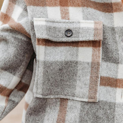 Women's Flannel Plaid Shacket Long Sleeve Button Down Shirts Jacket Coats with Side Pockets