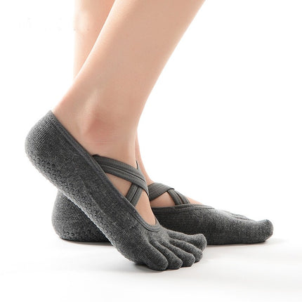 Non-Slip Women's Socks Double Strap Crossover Yoga Socks Five Toes With Grippers Toe-10 Pairs