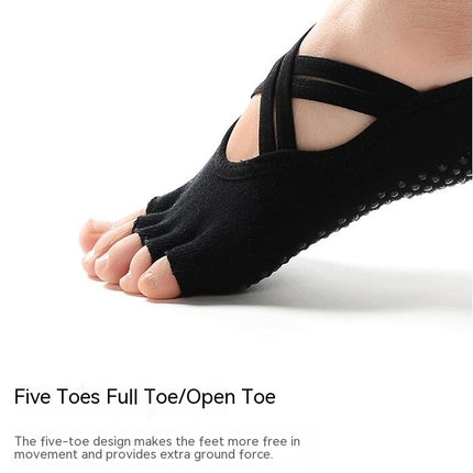 Non-Slip Women's Socks Double Strap Crossover Yoga Socks Five Toes With Grippers Toe-10 Pairs