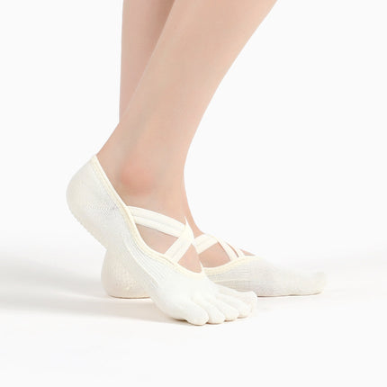Non-Slip Women's Socks Double Strap Crossover Yoga Socks Five Toes With Grippers Toe-10 Pairs
