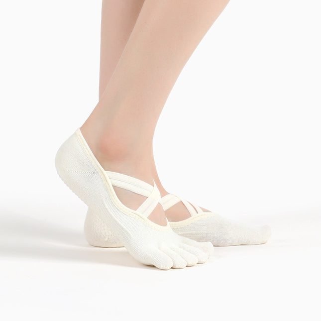 Non-Slip Women's Socks Double Strap Crossover Yoga Socks Five Toes With Grippers Toe-10 Pairs