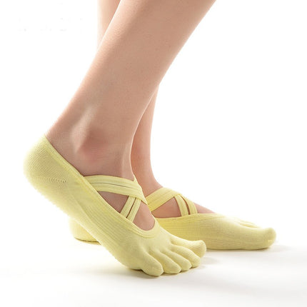 Non-Slip Women's Socks Double Strap Crossover Yoga Socks Five Toes With Grippers Toe-10 Pairs