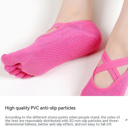 Non-Slip Women's Socks Double Strap Crossover Yoga Socks Five Toes With Grippers Toe-10 Pairs