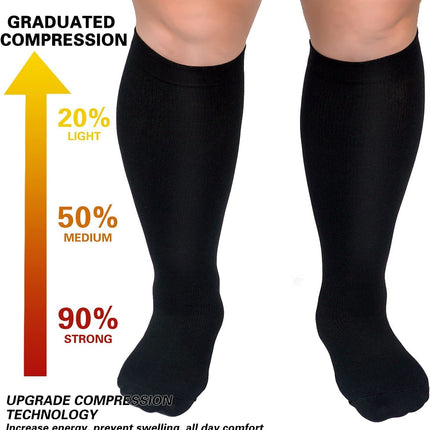 Men's and Women's Wide Calf Plus Size Compression Socks--Extra Wide Calf Knee Support Socks