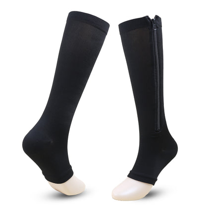 Zip Compression Socks For Men Women With Toe Open Design Zipper Leg Support Knee-High Stockings
