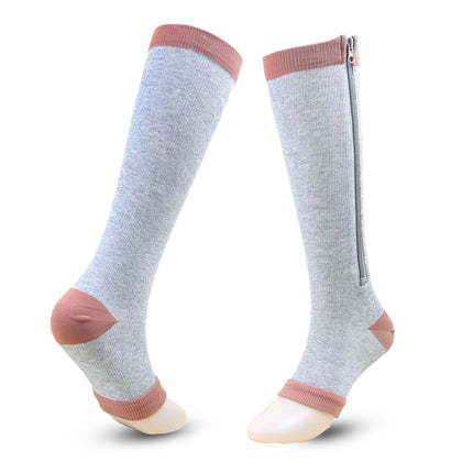 Zip Compression Socks For Men Women With Toe Open Design Zipper Leg Support Knee-High Stockings