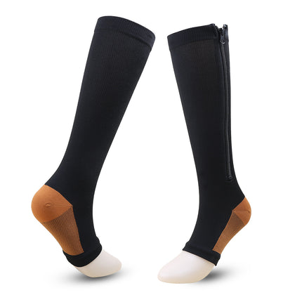 Zip Compression Socks For Men Women With Toe Open Design Zipper Leg Support Knee-High Stockings