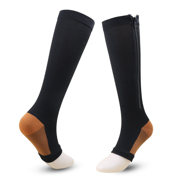 Zip Compression Socks For Men Women With Toe Open Design Zipper Leg Support Knee-High Stockings