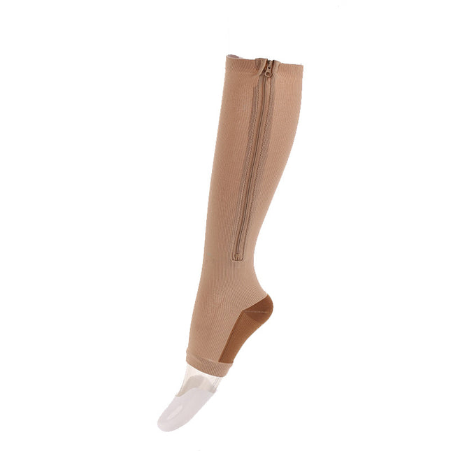 Zip Compression Socks For Men Women With Toe Open Design Zipper Leg Support Knee-High Stockings-A