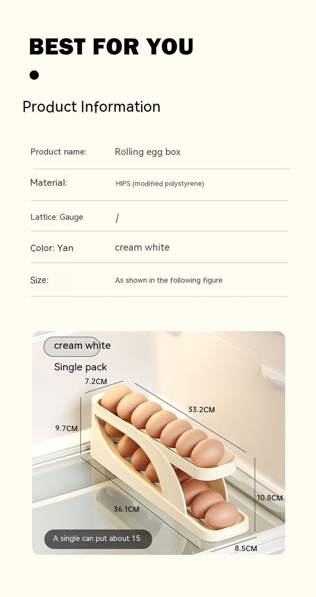 Rolling Egg Holder for Refrigerator, Automatic Scrolling Egg Storage Plastics Egg Cartons