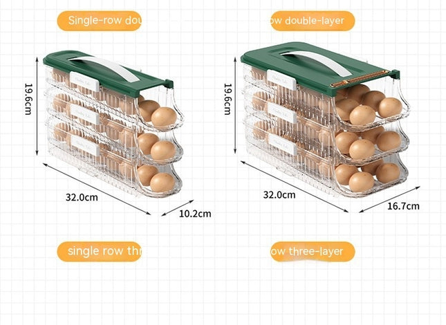 3 Layer Egg Holder for Fridge - Auto Rolling Egg Container Tray - Fridge Organizers and Storage