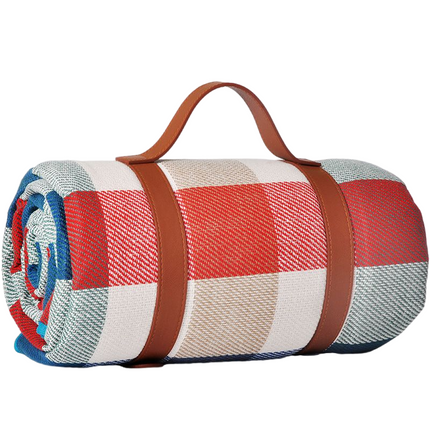 Plaid Picnic Mat Leather Strap Moisture-proof Mat Outdoor Camping Tent Beach Mat