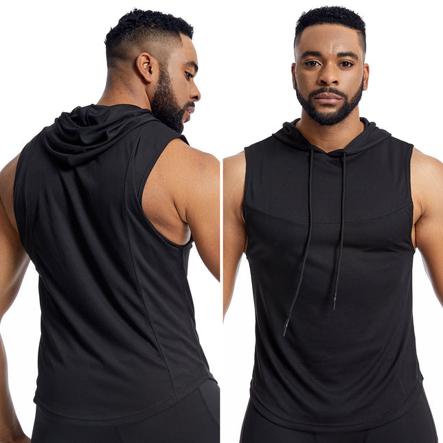 Men's Workout Hooded Tank Tops Sleeveless Gym Hoodies Bodybuilding Muscle Shirts