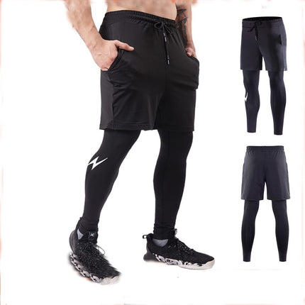 Sports Leggings Men's Quick Dry Fitness Pants Training Basketball Fake Two Piece Running Trousers