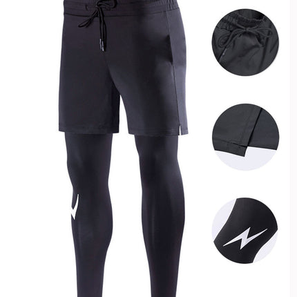 Sports Leggings Men's Quick Dry Fitness Pants Training Basketball Fake Two Piece Running Trousers