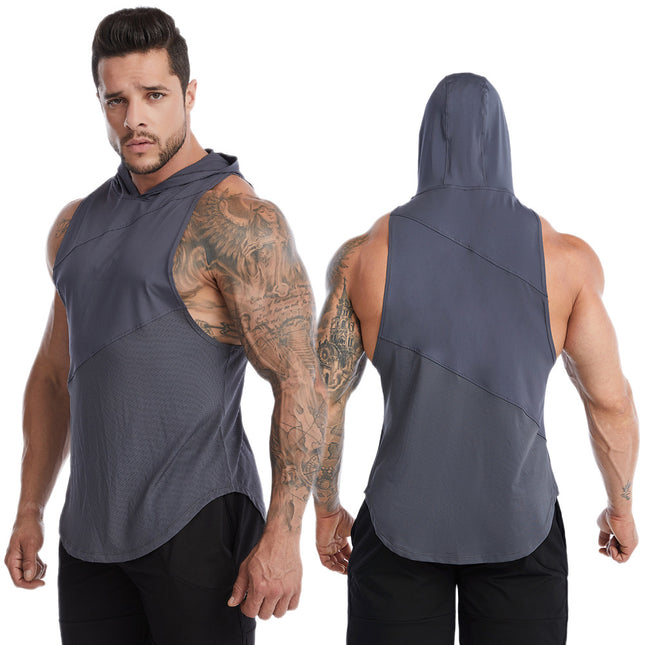 Plus Size Sports Tank Top Men's Summer Hooded Fitness Quick Dry Tank Top