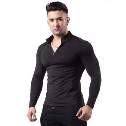 Men's Long Sleeve Compression Base Layer Shirt Athletic Shirt Blue Ball Training Running Shirt