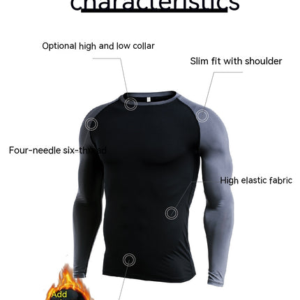 Men's Long Sleeve Compression Base Layer Shirt Athletic Shirt Blue Ball Training Running Shirt