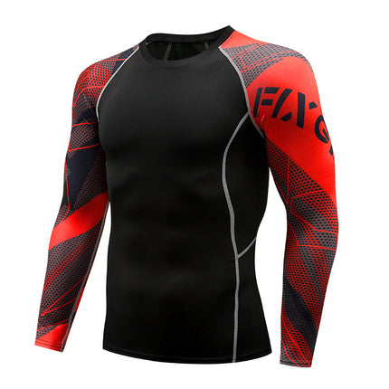 Men' Digital Printing Tights Stretch Fitness Sports T-Shirt Quick-Drying Shirt Long Sleeve Top  1
