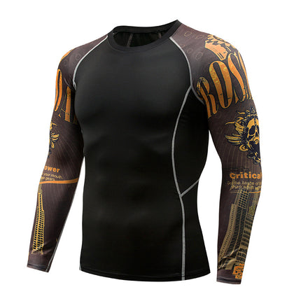 Men' Digital Printing Tights Stretch Fitness Sports T-Shirt Quick-Drying Shirt Long Sleeve Top