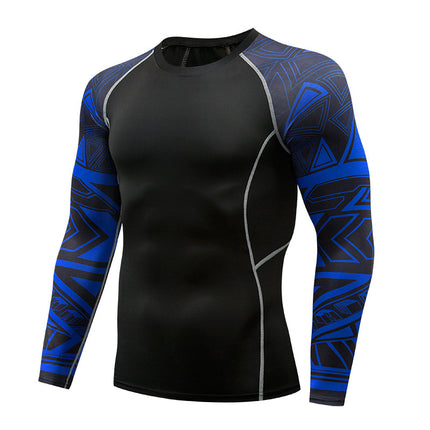 Men' Digital Printing Tights Stretch Fitness Sports T-Shirt Quick-Drying Shirt Long Sleeve Top