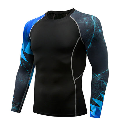 Men' Digital Printing Tights Stretch Fitness Sports T-Shirt Quick-Drying Shirt Long Sleeve Top