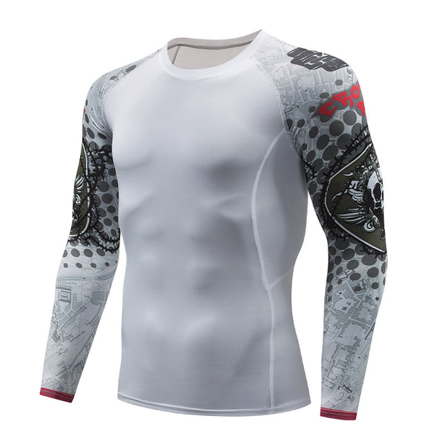Men' Digital Printing Tights Stretch Fitness Sports T-Shirt Quick-Drying Shirt Long Sleeve Top