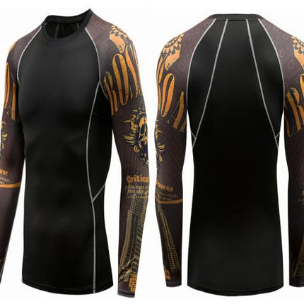 Men' Digital Printing Tights Stretch Fitness Sports T-Shirt Quick-Drying Shirt Long Sleeve Top  1