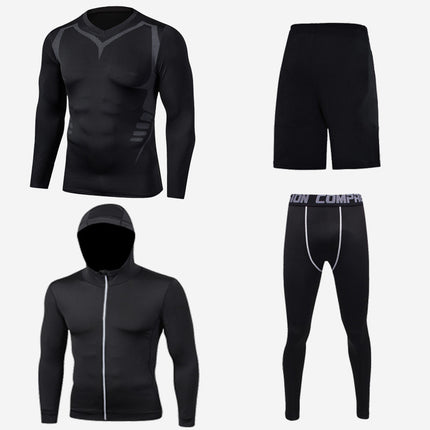 Men's Underwear 4-Piece, Winter Base Layer Set Top, Pants, Shorts and Lightweight Jacket