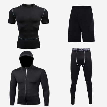 Men's Underwear 4-Piece, Winter Base Layer Set Top, Pants, Shorts and Lightweight Jacket