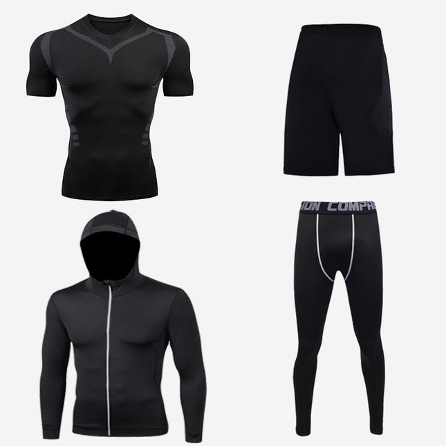 Men's Underwear 4-Piece, Winter Base Layer Set Top, Pants, Shorts and Lightweight Jacket