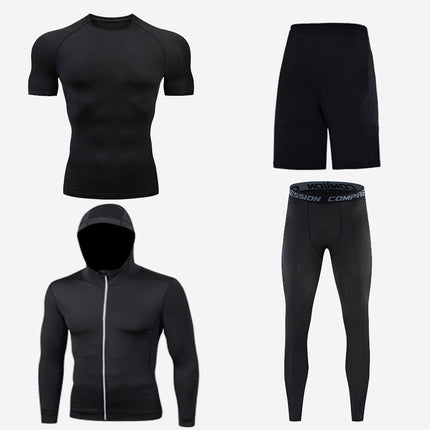 Men's Underwear 4-Piece, Winter Base Layer Set Top, Pants, Shorts and Lightweight Jacket