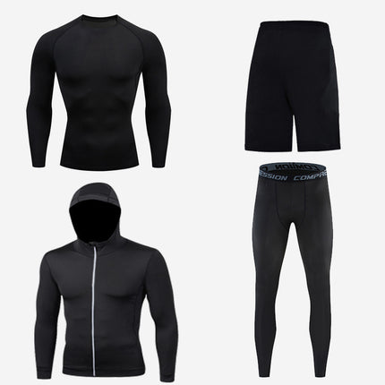 Men's Underwear 4-Piece, Winter Base Layer Set Top, Pants, Shorts and Lightweight Jacket