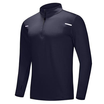 Men's Standing Collar Athletic Quad Zip Long Sleeve Sports Performance Pullover (S-4XL)